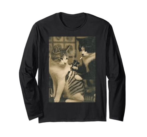 Vintage Cat Smoking Tattoo Inked Kitty Artist Funny Meme Long
