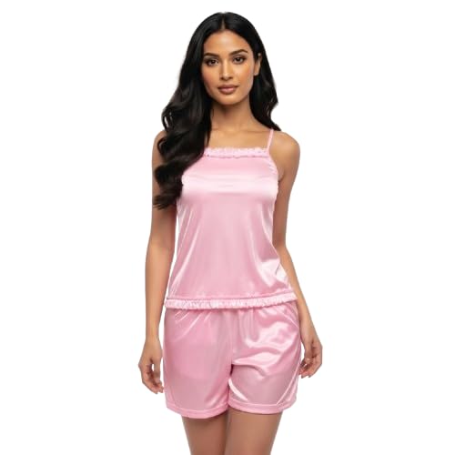 Varuja Womens Satin Bermuda Set | Soft Sleeveless Cami Top & Shorts Lounge Set | Lightweight Summer Sleepwear-image-7