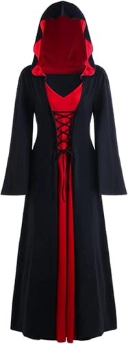 LPFNSF Vintage Hexenkleid, Weihnachten Vampir Kostüm Frauen Plus Größe, Renaissance Kostüm Frauen Mittelalter Kleid (schwarz,5XL)