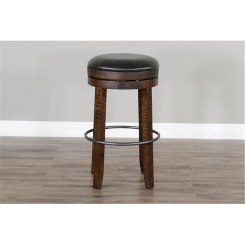 Butaco giratorio sin respaldo de madera Pemberly Row de 30", acabado hoja de tabaco, asiento acolchado, mecanismo giratorio resistente, travesaño metálico, estilo industrial, juego de 2 para cocina o bar en el hogar miniatura 7