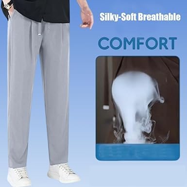 oribloom Mens Pants, Orinbloom Airflexion - Pull on Ice Silk Comfort Everyday Pants, Stretch Straight Loose for Men4