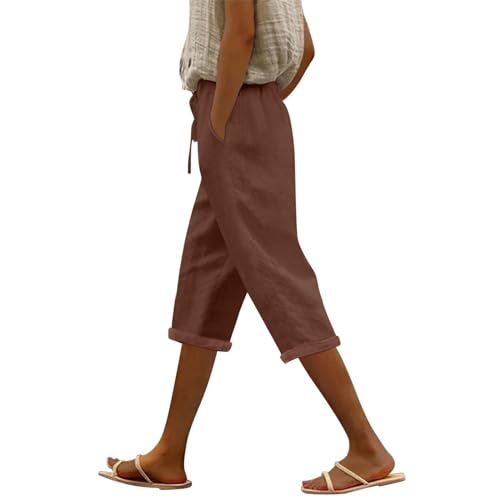 eoeioa Pull On Capris for Women Casual Elastic Waist Capri Pants Summer Vacation Beach Pants with Pockets