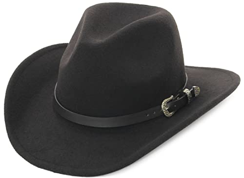 GEMVIE Sombrero de Vaquero de Estilo clásico Sombrero Vaquera de ala Ancha Vintage Estilo Australiano Western Sombrero Cowboy para Hombres y Mujeres (Negro)
