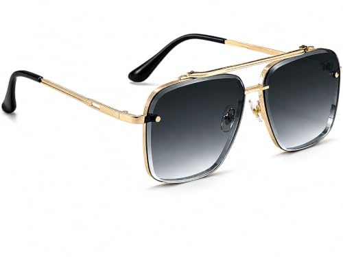 Image of Square Oversized Sunglasses for Men & Women | UV400 Protected Fashion Retro Metal Frame Sunglasses | Vintage Gradient Lens Stylish Eyewear for Driving, Travel & Outdoor