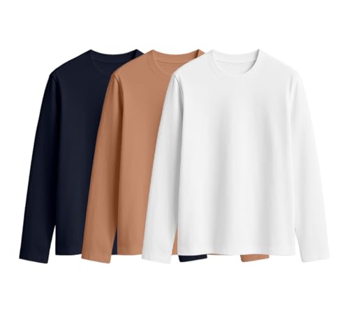 Image of JUNEBERRY Cotton Round Neck Regular Fit Plain Solid Full Sleeve T-Shirt Combo for Women (Pack of 3) (Available Colors: Black, White, Navy, Green,Swanwhite & Cork)