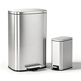 ZABINS 13 Gallon Trash Can (50L) and 1.6 Gallon (6L) Kitchen Trash Can Combo Set, Stainless Steel Garbage Can with Lid and Step-on Pedal, Soft Close Waste Bin with Inner Bucket for Home & Office