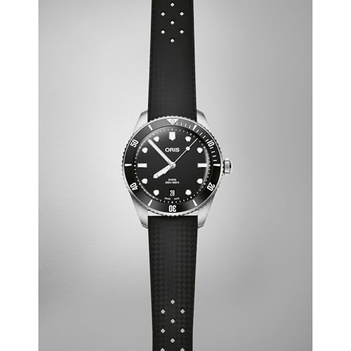 Oris Divers 39mm Men's Watch with Rubber Strap Automatic Divers Stainless Steel Bracelet Black Dial 01 733 7795 4054-Set, Black3