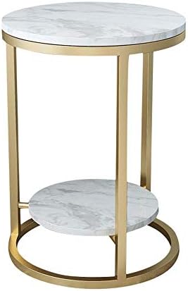 Telephone Table, 2 Layer White Marble Print Side Table,with Gold Metal Frame,Telephone Tables,Sofa Table Small Round Side Tables,Living Room Bedroom Tables
