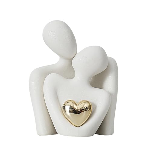 Difistik Romantic Couple Statue,Couple Hugging Statue Figurines Ornaments | Abstract Sculpture Small Shelf Ornaments for Living Room | White Ornaments Gifts for Wedding Anniversary (White)