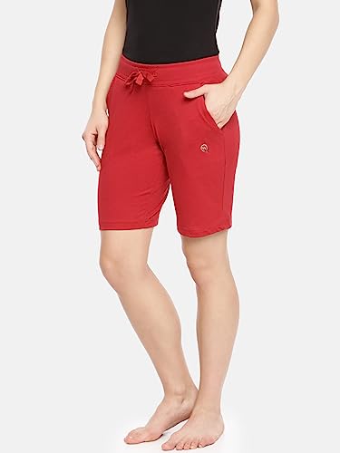 Image of Macrowoman Women's Comfort Shorts in Cotton Poly Fabric with Low-Waist Fit, Elastic Waistband, and Front Pockets, Ideal Women's Shorts for Loungewear and Casual Wear, Shanghai Red, XL, Pack of 1