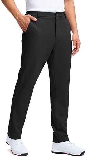 Pudolla Winter Golf Pants for Men Fleece Lined 30"/32" Business Dress Water Resistant Heated Pants for Men(Black L30_W34