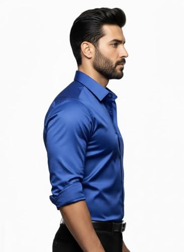 Image of Men's Solid Satin Full Sleeve Soft Finish Regular Fit Shirt for Casual Wear