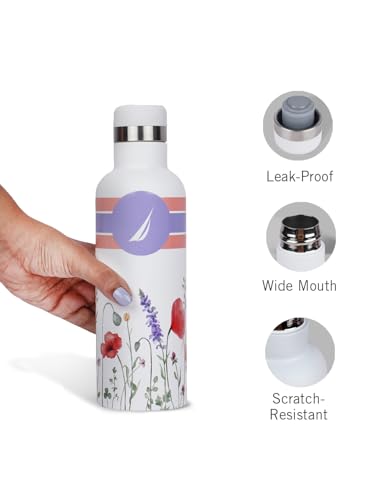 Image of NAUTICA Premium Leak-Proof Insulated Water Bottle - 1pc (Yacht)| 500ml | Stainless Steel Flask with 24 Hours Temperature Retention | Ideal for Travel, Gym, Office Use Oreo Printed-White /Purple