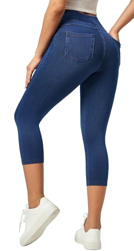 IUGA Jeggings for Women Pull On Capri Jeans Stretchy Jean Capris High Waisted Denim Capri Leggings Casual Pants with Pockets