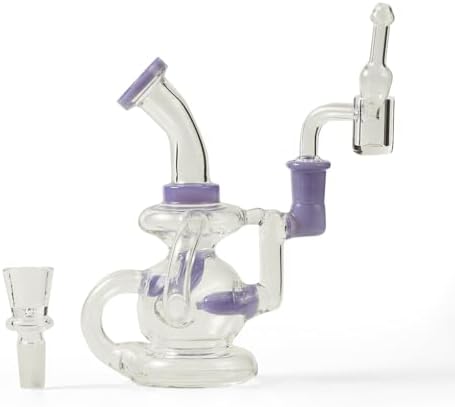 Mini Recycler Glass Dab Rig | Height 6" (15cm) | with 14.4mm Quartz Banger and Carb Cap| Includes Herb bowl |Smoking Waterpipe