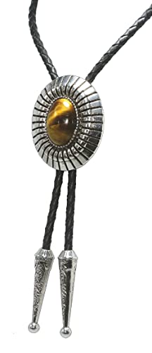 Image of Moranse Bolo Tie with Natural Tiger Eye Stone Celtic Style Genuine and Cowhide Rope