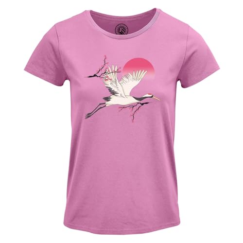 Grue du Japon t-shirt col rond pour femme style évasion sakura d'Asie