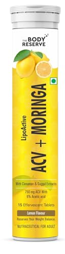 Image of The Body Reserve ACV Moringa Effervescent Tablets with Lemon Cider Vinegar, Cinnamon & Pomegranate | Supports Metabolism, Digestion & Energy | Lemon Flavor | Pack of 3 (60 Tablets)