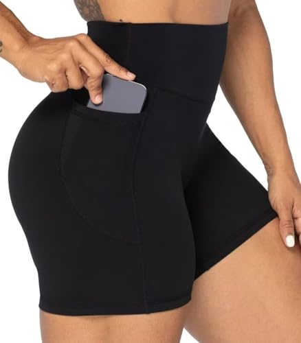Image of Sunzel Women's No Front Seam Biker Shorts with Pockets, High Waist Tummy Control Yoga Workout Gym Bike Shorts