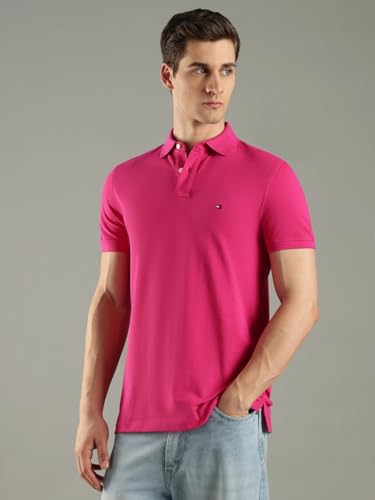 Image of Tommy Hilfiger Solid Regular fit Cotton Polo t-Shirt
