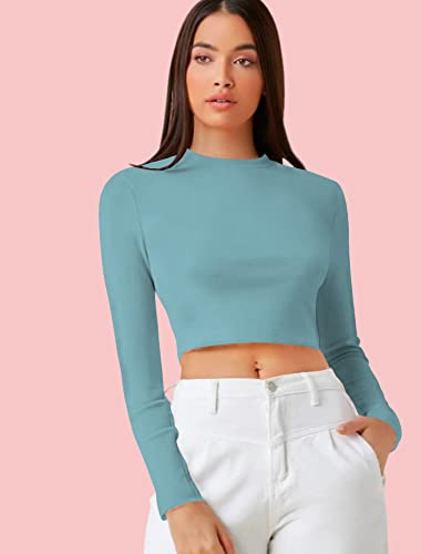 Image of Dream Beauty Fashion Women's Casual Round Neck Long Sleeves Stylish Crop Top - 17 inch Inches (Tee-Tally 02)