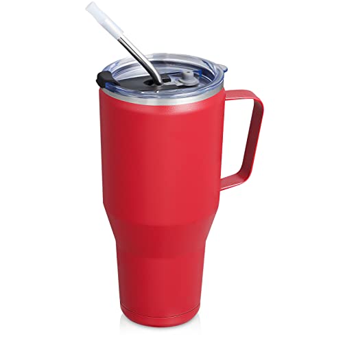 Jearey 40Oz Tumbler With Handle, Stainless Steel Tumbler With Lid And Straw, Insulated Tumbler Travel Mug For Hot Beverages And Cold Drinks, Tumblers For Cup Holders,Keep Cold For 24 Hours, Red #TOP18