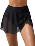 Womens High Waisted Mesh Swim Skirt Tie Knot Swim Bottoms, L Black