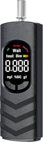 pewpuny Atemalkoholtester – Wiederaufladbarer digitaler LCD-Atemalkoholtester mit USB-C-Anschluss und Halbleitersensor, inklusive 20 Mundstücken, tragbar für Zuhause, Auto und Partys, Grau