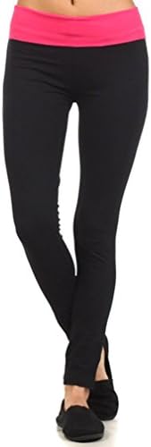 MOPAS Yoga Pants with Fold Over Solid Waistband Pink Size S