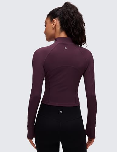 Image of CRZ YOGA Butterluxe Half Zip Crop Top | Workout, Extremely Soft, Slim Fit, Thumbholes, Side Pocket, Long Sleeve Shirts for Women