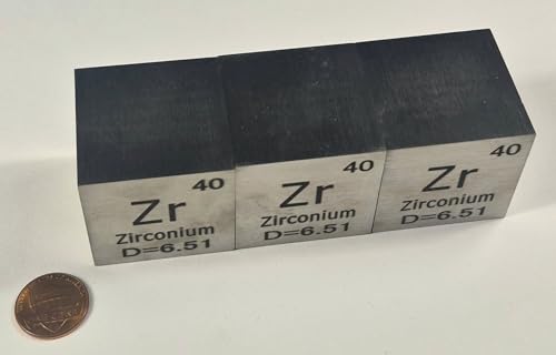 Image of 1.5 inch 38.1mm Zirconium Metal Cube Zr up to 99.9% Pure Periodic Table Element Engraved Density Collection Science Education Display Block Cube + Acrylic Case Box - 1PC