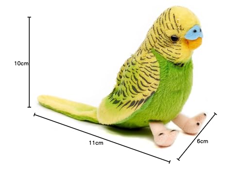 Uni-Toys - Wellensittich (grün) mit zwitschernder Stimme - 12 cm (Höhe) - Plüsch-Vogel - Plüschtier, Kuscheltier