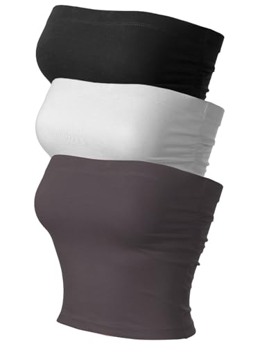 Image of MixMatchy Women's 3 Pack Tube Top Built-in Bra Strapless Ruched Bandeau