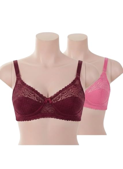 Stylish Bras for Women Stylish Non-Padded Non-Wired Net Bra for Girls (Pack of - 2) (in, Numeric, 36, C, Maroon & Baby Pink)