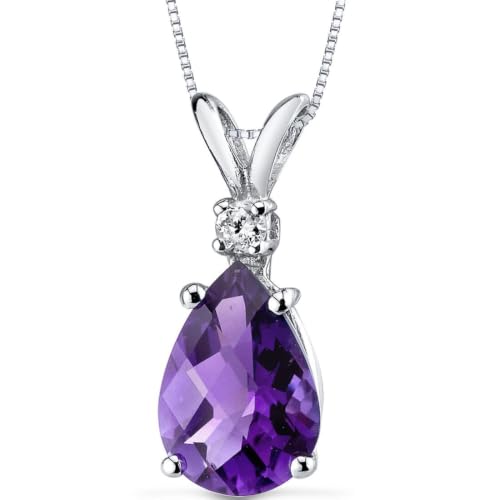 PEORA 14K White Gold Natural Amethyst and Diamond, 1.60 Carats Pear Shape