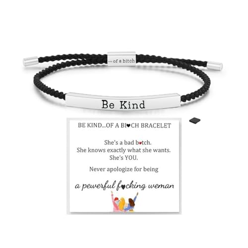LIU JUN Be Kind Of A B Motivational Tube Bracelet For Women Adjustable Hand Bradied Wrap Stainless Steel Inspirational Gifts Jewelry (Be Kind Silver+Black#1)