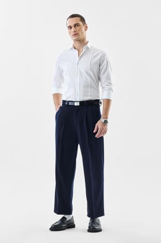 Image of SNITCH Men Formal Trousers | Relaxed Fit Pleated Front Design | Durable Polyester Blend with Medium Stretch & Smooth Texture | Ideal for Office & Club Wear