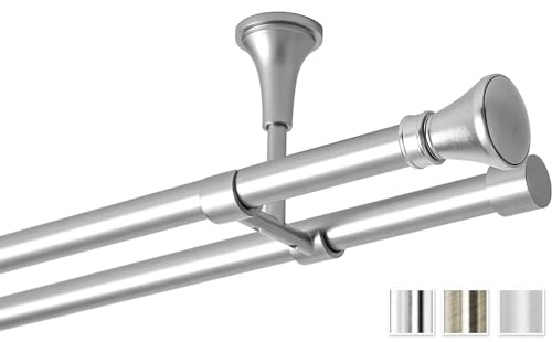 Rollmayer elegant und modern Chrom Matt Vorhangstange/Gardinenstange aus metall Ø 19mm (320cm Prince, im Silber, Deckenbefestigung, 2-läufig) Ohne Ringe! Rollmayer elegant und modern Chrom Matt Vorhangstange/Gardinenstange aus metall Ø 19mm (320cm Prince, im Silber, Deckenbefestigung, 2-läufig) Ohne Ringe!