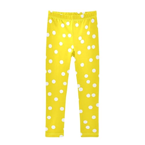 CaTaKu Girls Leggings Polka Dot Yellow Kids Printed Pants Athletic Tights Leggings for Girls Size 4-10T