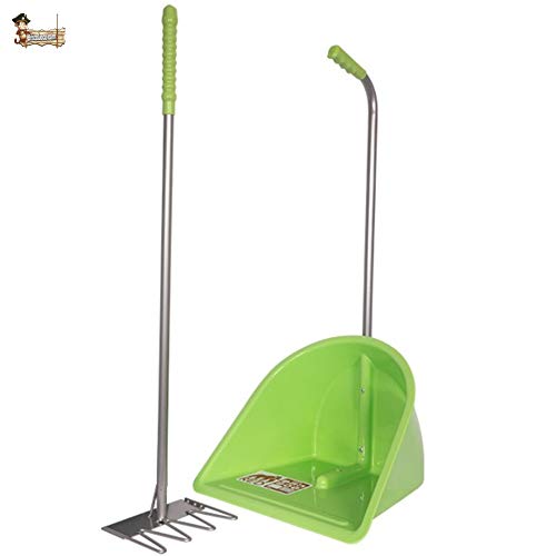 BricoLoco Recogedor rastrillo jardín. Recogehojas, césped cortado, frutos suelo, excrementos, arena gatos. Gran capacidad. Con rastrillo .Ligero. Mango aluminio. Resistente a intemperie. (Pistacho)