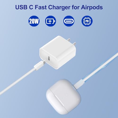 Image of AirPods Pro 3 Charger,20W USB-C Airpods Power Adapter Wall Charging Block Plug&USB C Type C to C Woven Cable Cord for 2025 AirPods Pro 3rd /2nd /Air-pods 4 /Air-Pods Max 2,iPhone 17e /17 Pro Max /16 /15