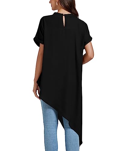 LYANER Women's Casual Mock Neck Short Sleeve Irregular Hem Loose Blouse Long Shirt Top2