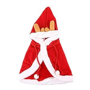 Dog Holiday Santa Costume, Pet Dress Up Outfit, Cotton Cape with Hood, Festive Apparel for Small Medium Dogs, Christmas Winter Wear