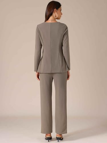 Allegra K Women's 2 Piece Outfits Square Neck Blouse and Long Pants Elegant Business Sets4