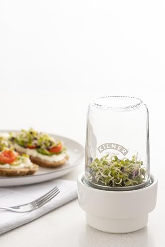 Kilner 0.5L Sprouting Set Glass Jar with Stainless Steel Lid Ceramic Base & Recipe Booklet Ideal for Growing Broccoli Beans Radish Lentils BPA-Free Sustainable Dishwasher Safe - Image 3