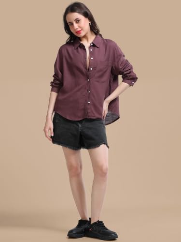 Image of Glam & Chique Women's Relaxed Fit Spread Collar Solid Casual Shirt S-2XL