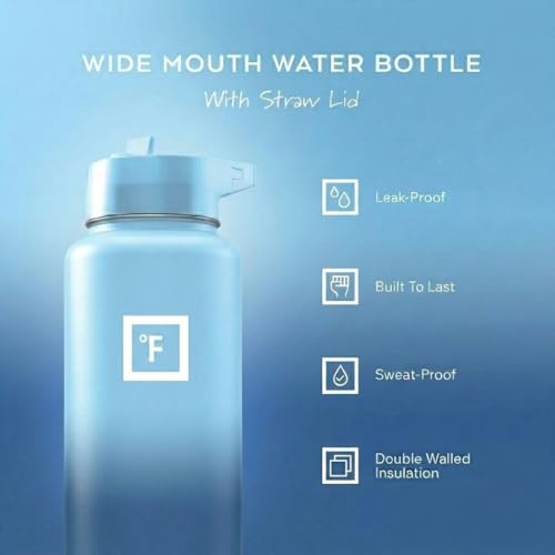 Image of IRON FLASK 40 oz Wide Mouth Water Bottle with Straw | Insulated Stainless Steel Sports Water Bottle with Leakproof Straw Lid - BPA Free, Cold 24 Hrs, Sweat Free (Blue Waves)