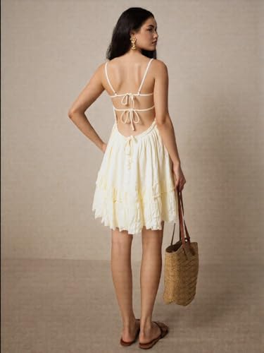 Image of ForeMode Summer Deep V Neck Bohemian Women Mini Short Dress Backless Beach Boho Dress