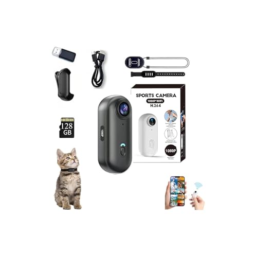 Mini cámara de acción, cámara de motocicleta, cámara deportiva portátil del tamaño del pulgar, cámara de casco manos libres, para ciclismo, vlogging, pasear mascotas, es una para amigos (1080p-blk