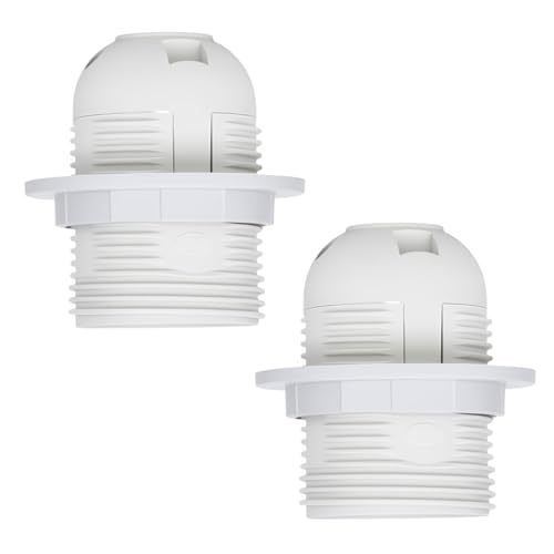 Nzexlyva 2 Pcs E27 Lamp Holder, Screw-in Bulb Socket with Shade Ring for Chandelier Practical Lamp Pendant Socket, White Plastic Light Fitting Plastic Lampshade Reducer Ring & Adapter